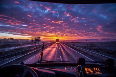 Truck Cabin View at Dawn