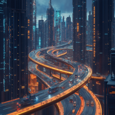 Futuristic Highways in a Cyberpunk City