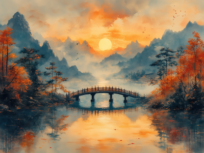 Chinese Water Color Landscape