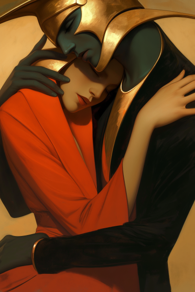 Alien Couple in Tamara de Lempicka Style