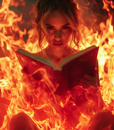 Woman Reading a Burning Book