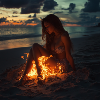 Girl by the Beach Fire