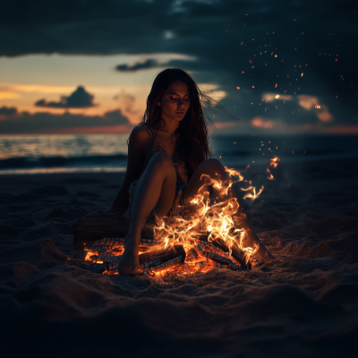 Girl at the Beach Fire