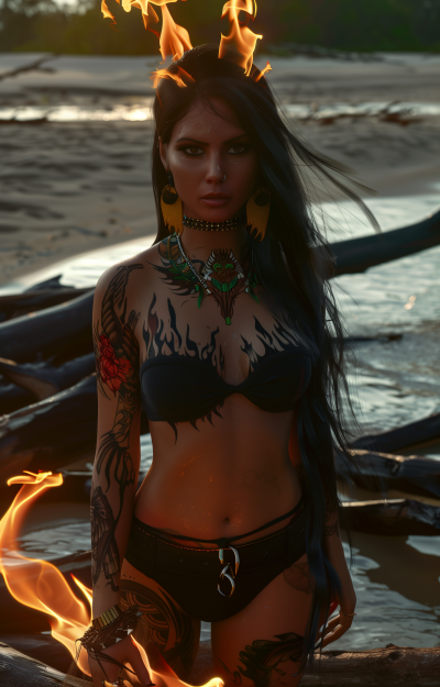 Dark Haired Woman with Tattoos