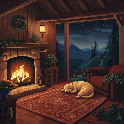 Cozy Cabin at Night