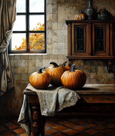 Renaissance Still Life with Pumpkins