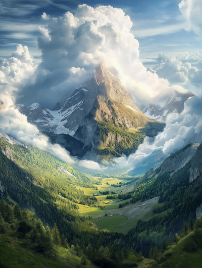 Mountain Peak with Clouds