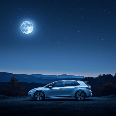 Moonlit Volkswagen in Quiet Landscape