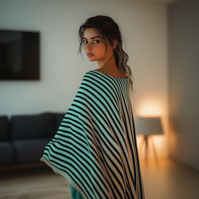 Model in Striped Blanket