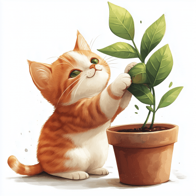 Playful Cat with Leaf