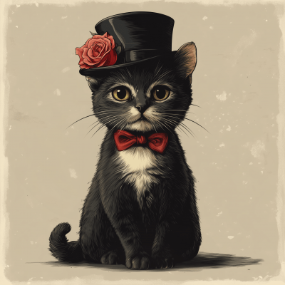 Cat with Top Hat and Rose
