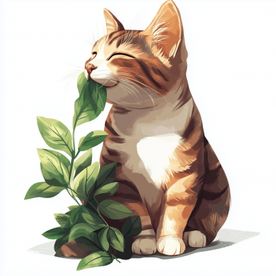 Contented Cat Chewing Leaves