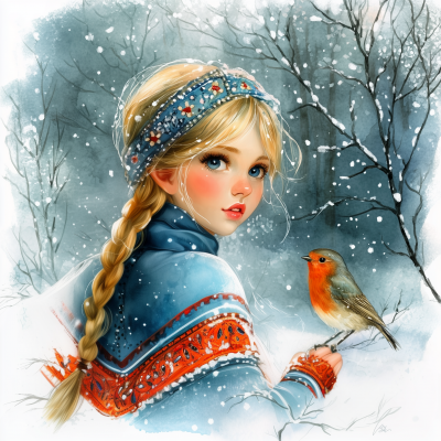 Snow Maiden with Bullfinch