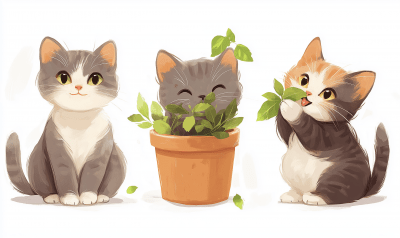 Cheerful Cats with Leaves