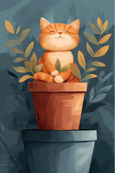 Contented Cat on Flower Pot