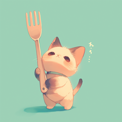 Chibi Cat with Fork