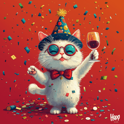 Happy Birthday Cat Illustration