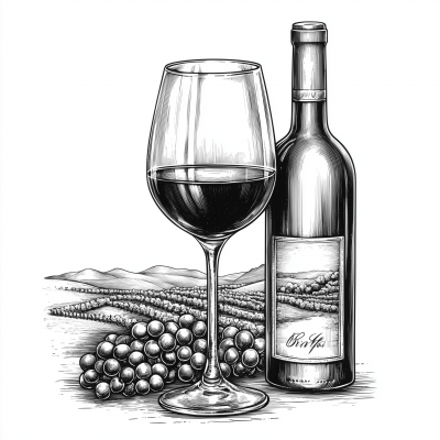 Wine Glass and Bottle Print