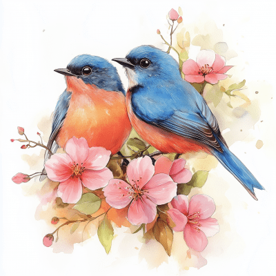 Two Birds and Flowers