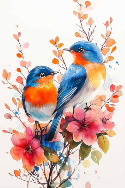 Two Birds and Flowers