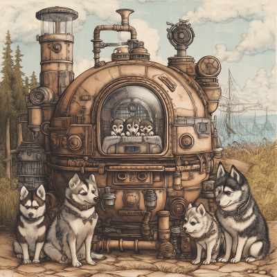 Steampunk Incubator with Huskies