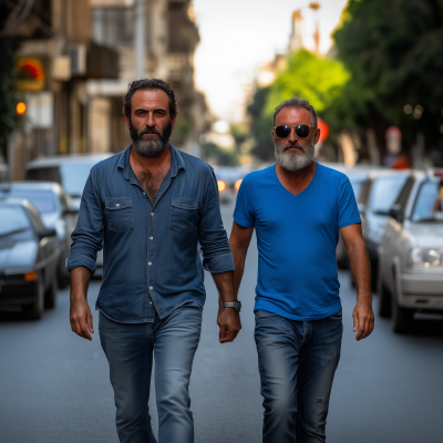 Israeli Men Walking on the Street