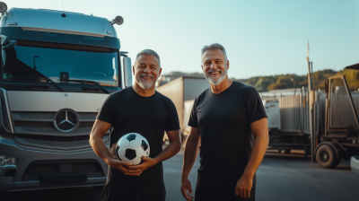 Two Smiling Men with Soccer Ball