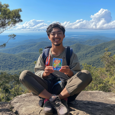 Surprised Hiker with Card