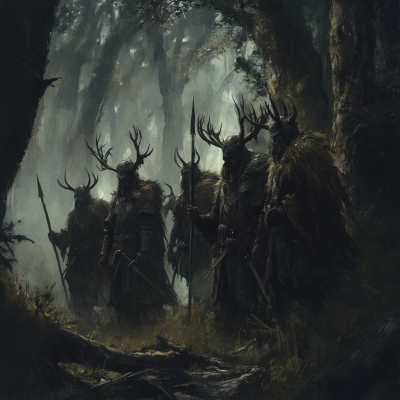 Medieval Woodsmen in Dark Forest