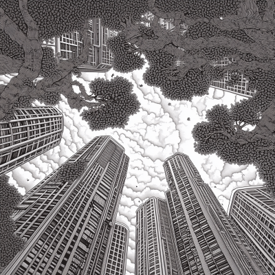 Futuristic Cityscape in Pointillism