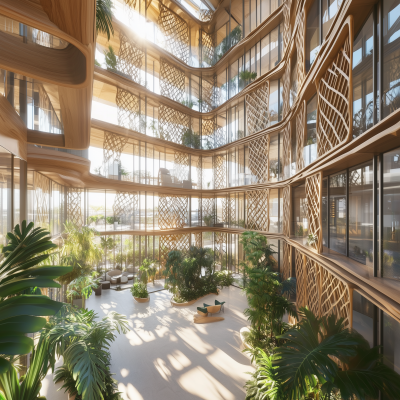 Atrium with Parametric Timber Facade