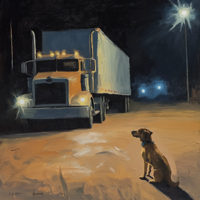 Lonely Stray at the Truck Stop