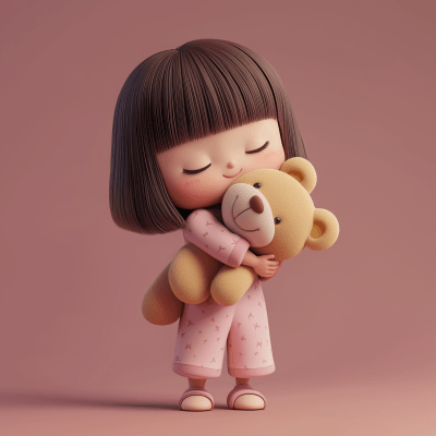 Cute Cartoon Girl with Teddy Bear