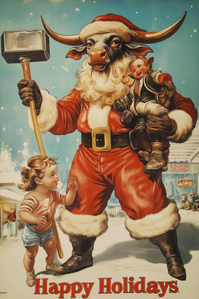 Vintage Minotaur Santa Card