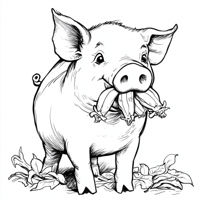 Pig Eating Okra