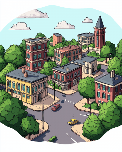 Cartoonized Small City Illustration