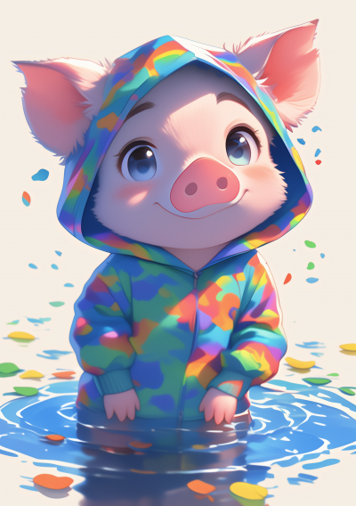 Rainbow Pig in Hoodie