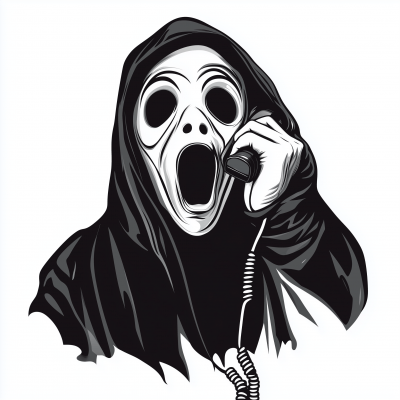 Ghostface Mask Listening to Telephone