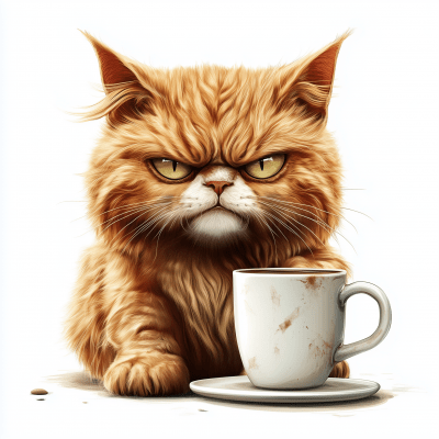 Angry Cat with Coffee Mug