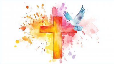 Watercolor Christian Cross with Dove