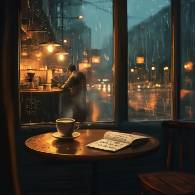 Cozy Rainy Night Café