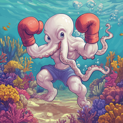 Boxing Octopus in the Ocean