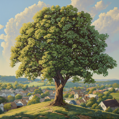 Walnut Tree Overlooking Suburban City