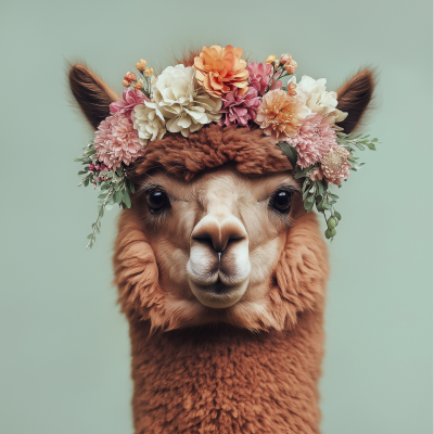 Alpaca with Flower Wreath