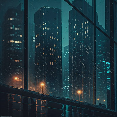 Nighttime Rainy Skyscrapers