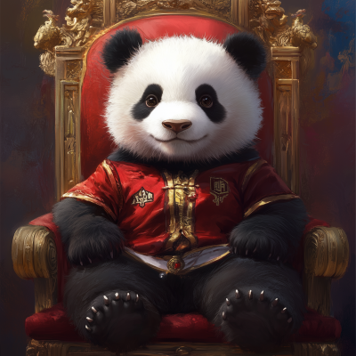 Cute Panda in Red and White Jersey on Emperor’s Chair