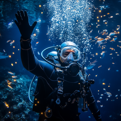 Underwater Diver Waving