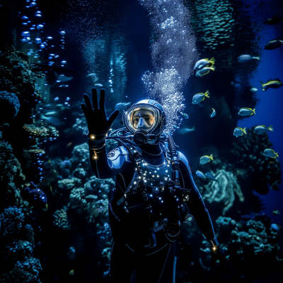 Underwater Diver Waving