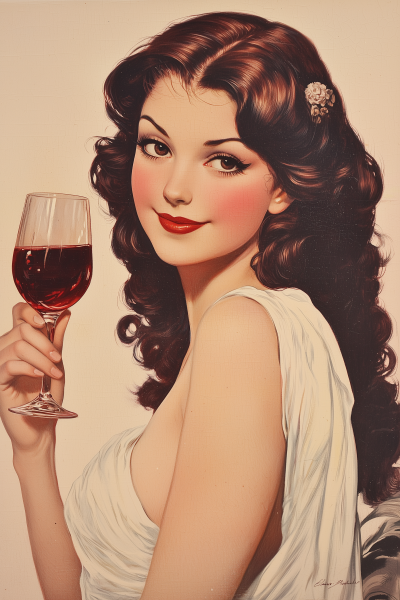 Vintage Woman with Wine