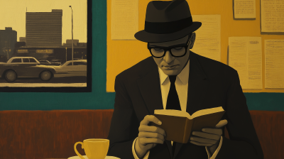 Man in 60s Suit Reading